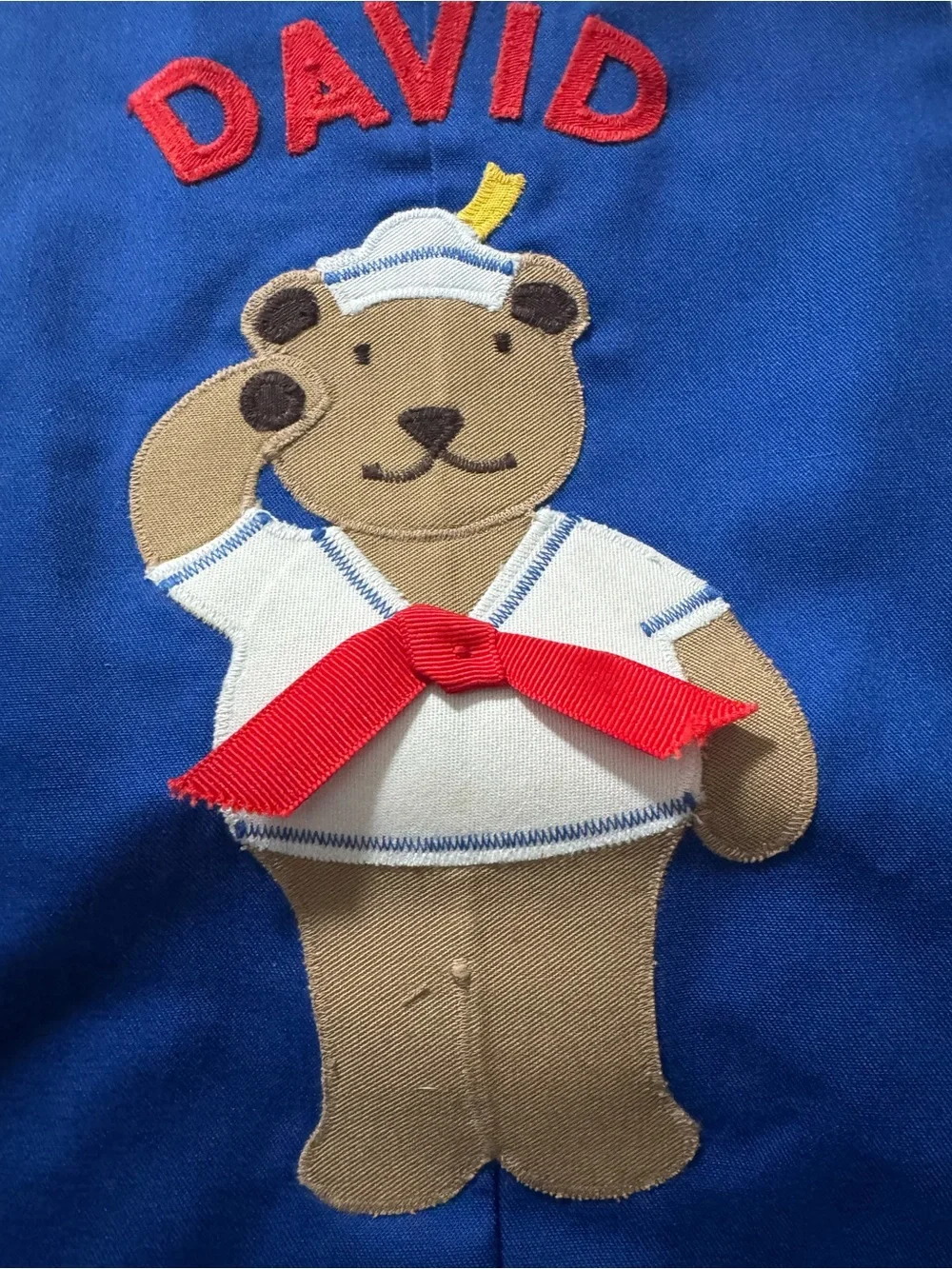 Kelly's Kids Blue Sailor Bear Embroidered One-Piece with Name David